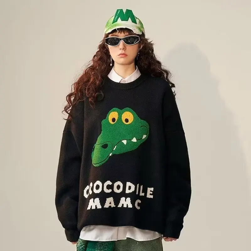 New Women's Sweater Crocodile Pattern Knitted Pullover Casual Sweater korean fashion Oversized Lover Knitted Hip Hop Pullover