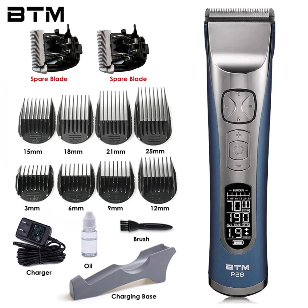 BTM P28 Top Hair Clipper 5-Speeds Adjustment Professional Hair Cutting Machine Fot Barber Salon LCD Hair Trimmer Nozzles 3-25mm