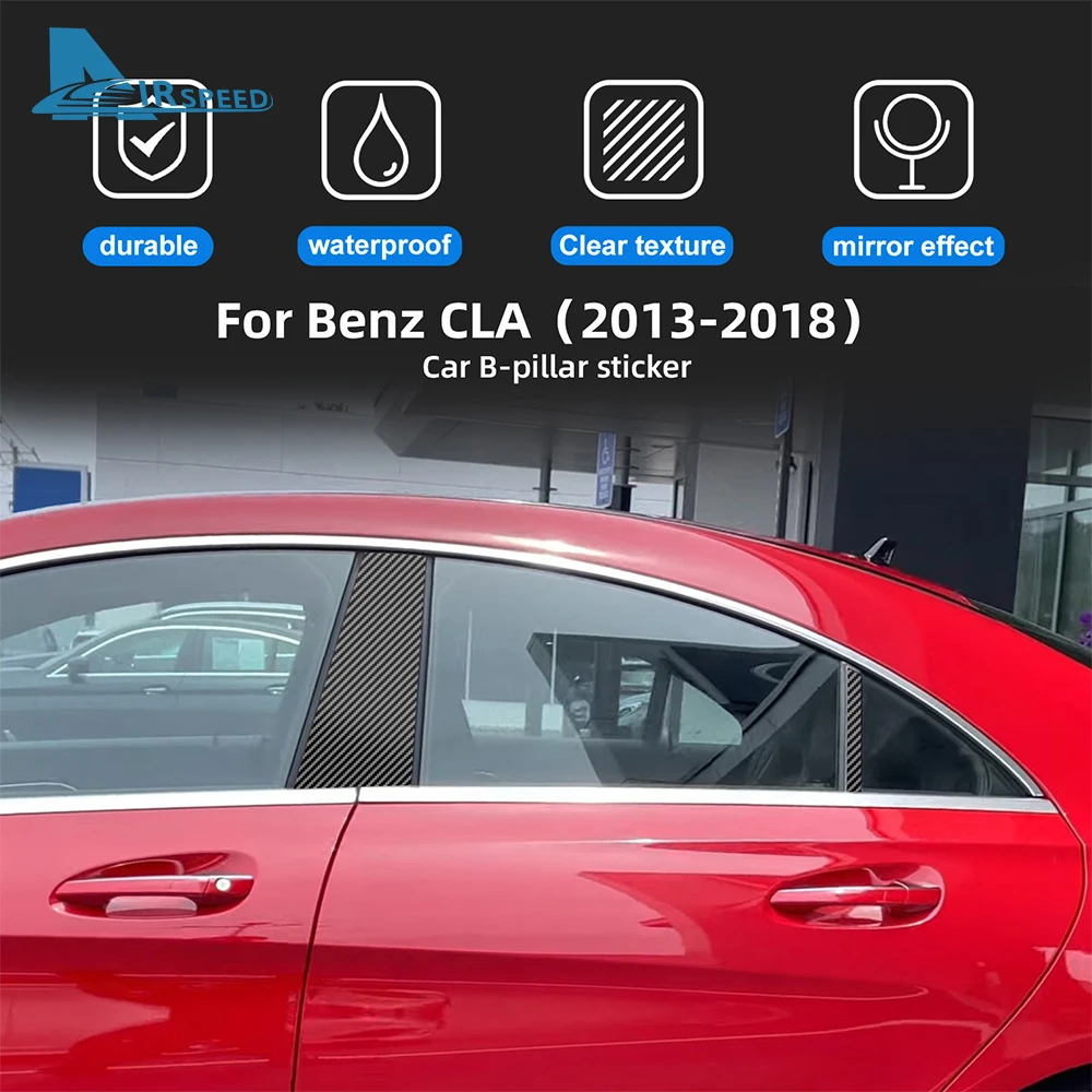 For Mercedes-Benz CLA C117 2013 2014 2015 2016 2017 2018 Glossy Black Carbon Fiber Window Door Deal B Pillar Post Trim Sticker