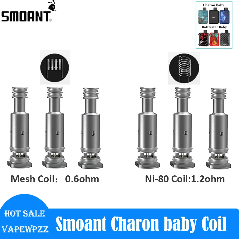 3-30 buah asli Smoant Charon Baby Pod Coil 0.6ohm Mesh 1.2ohm Ni-80 Core untuk Charon Baby Pod Veer Pod Battlestar baby Pod