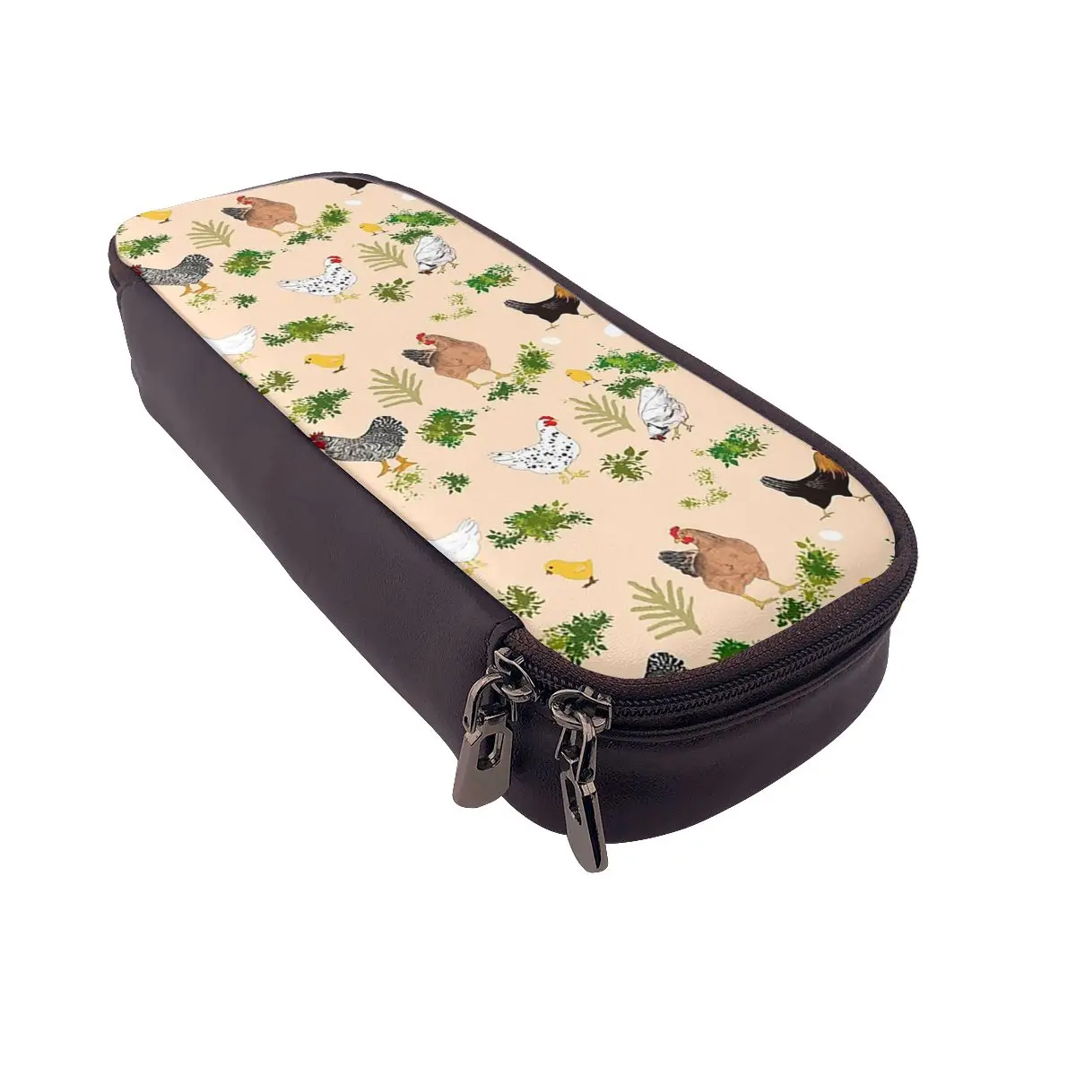 Chicken hen chicks Pattern Leather Pencil Case Pencil Pouch Storage Stationery Supplies Large Storage Pen Box Pencil Bag for Kid view 5