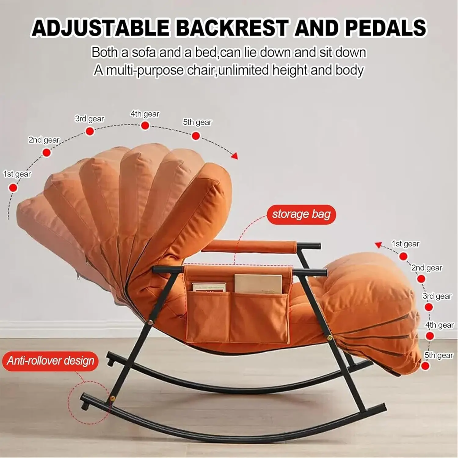 Rocking Chair Lazy Sofa Chairs Technology Cloth Lounge Chairs Adjustable Backrest Washable Relaxation and Comfort Recliner Chair