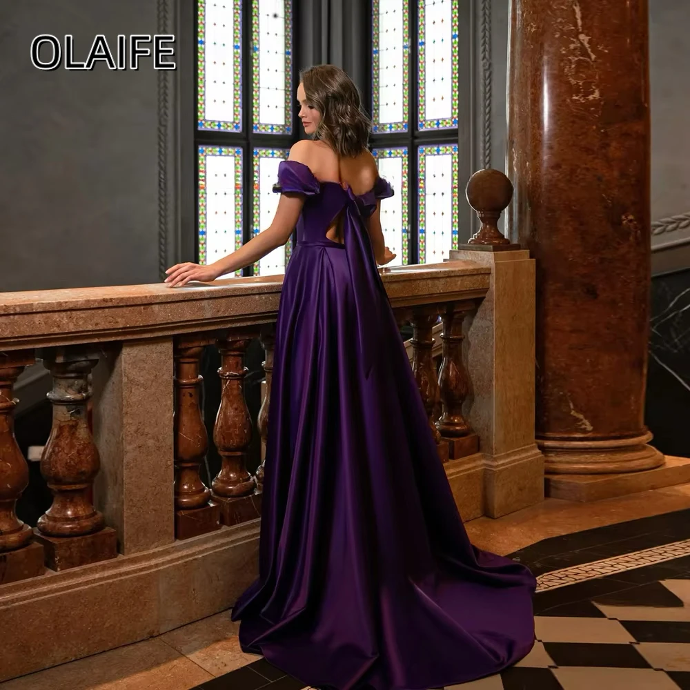 Olaife Off Shoulder Prom Dresses for Women Split Bow Back Party Dress Elegant Gowns Robe Long Luxury vestidos de gala