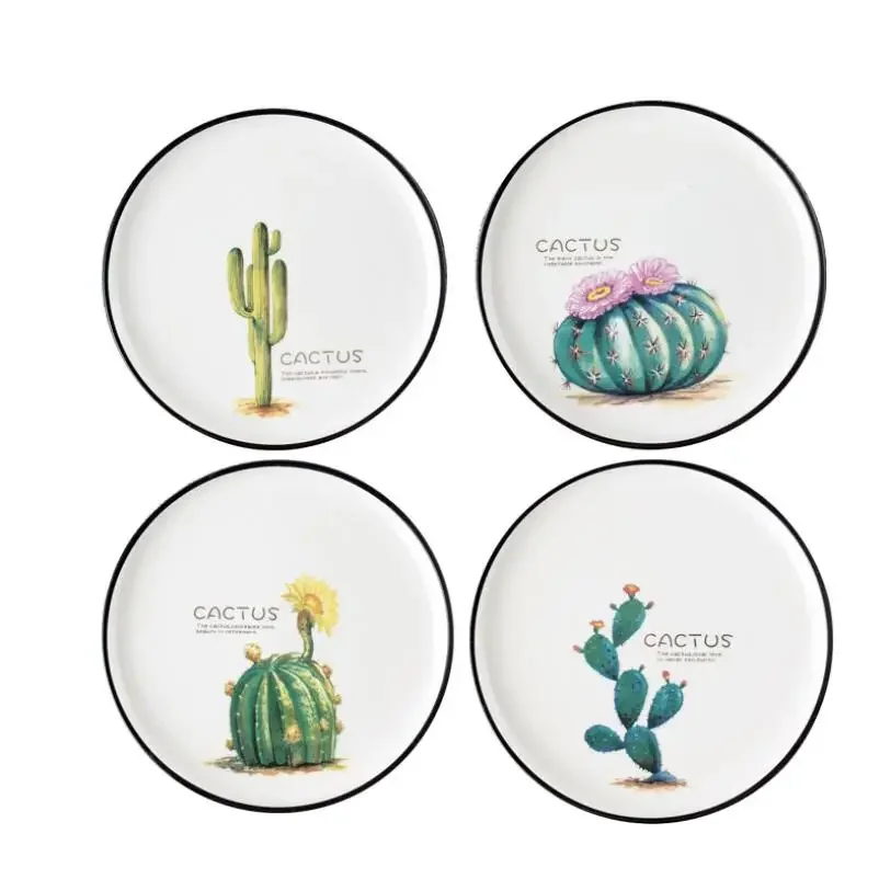 European-style Ceramic Pizza Plate Black-sided Plate Vegetable Green Leaf Creative Dessert Dish Home Kitchen Supplies