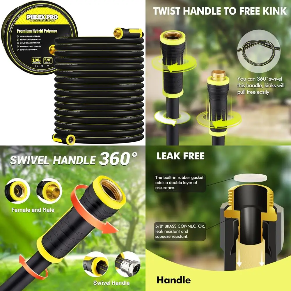 

Сверхмощный 100-футовый резиновый гибридный водяной шланг 5/8 дюйма — гибкий легкий садовый шланг премиум-класса для прочного использования на открытом воздухе