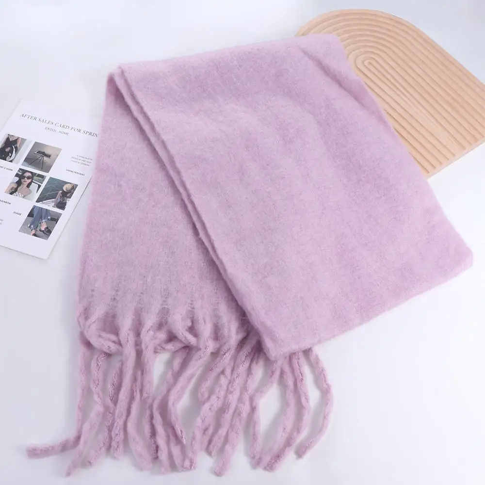 

Fashion Solid Color Long Wool Tassel Scarf Korean Style Windproof Winter Cashmere Scarf Thicken Outdoor Cashmere Shawl Girl