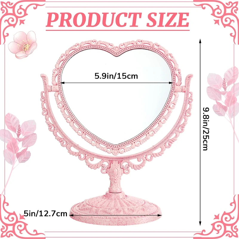 Simple and Lovely Heart-Shaped Cosmetic Mirror Plastic Double-Sided Rotatable Dresser Mirror   Bathroom Bedroom Mirror