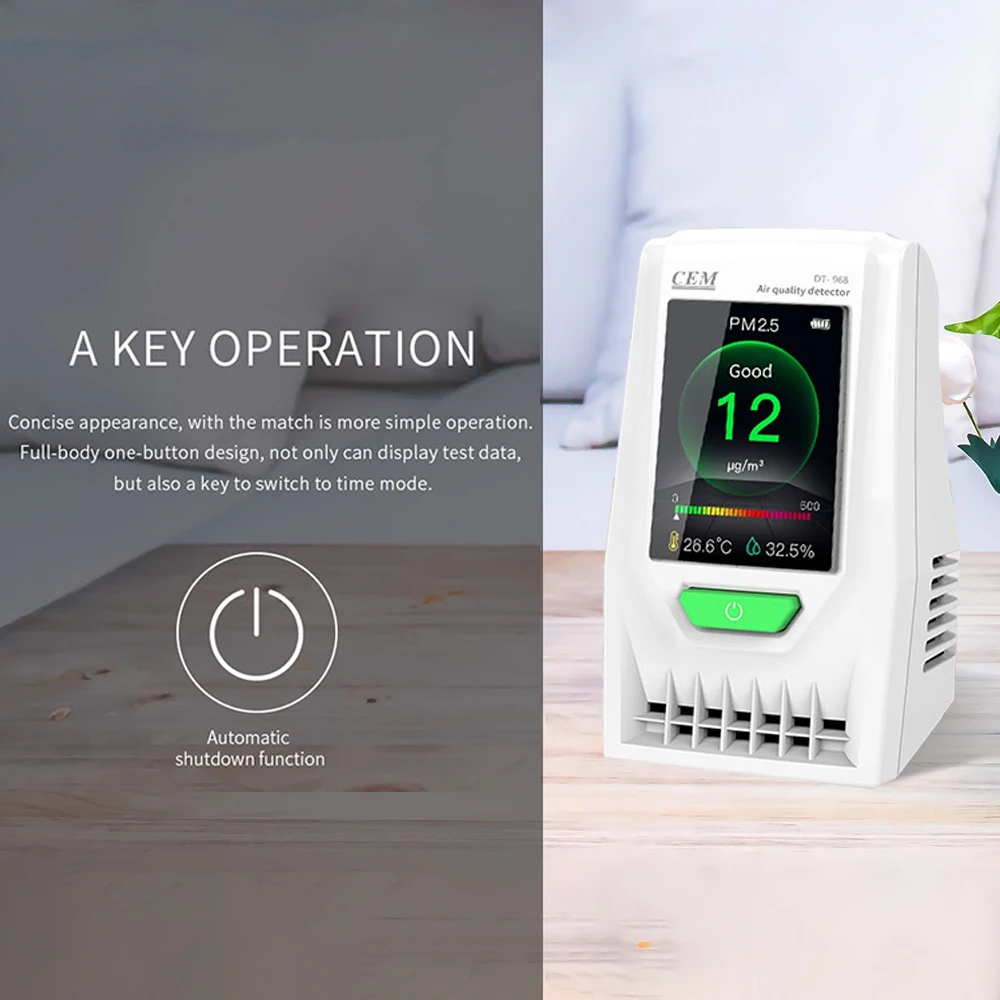 CEM DT-968 Indoor Gas Analyzer Real Time PM2.5/PM10 Air Quality Detector with Temperature and Humidity Monitoring