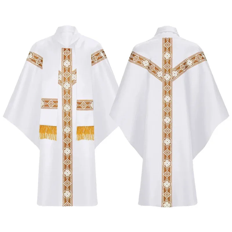 Catholic Priest Chasuble Church Mass Cosplay Vestment Robe Chasuble Priest Vintage Baggy Robe Gown Cape Medieval Cosplay
