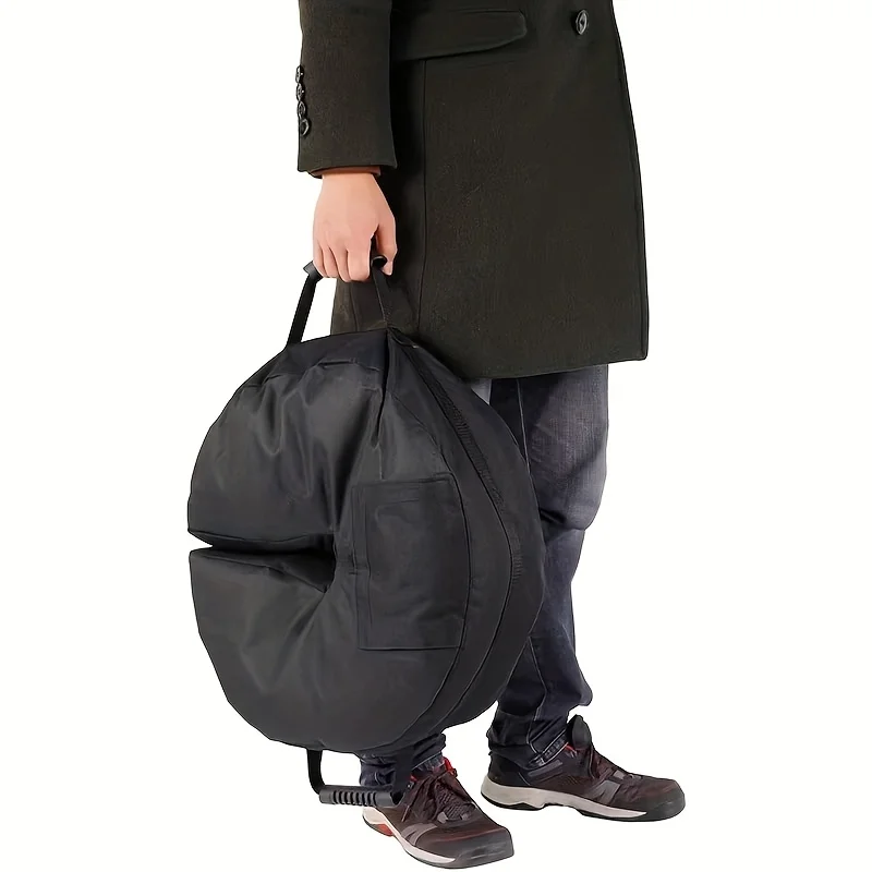 A Black Circular Patio Umbrella Base Weight Bag Provides Stability for Sun Umbrellas or Poles and Other Items