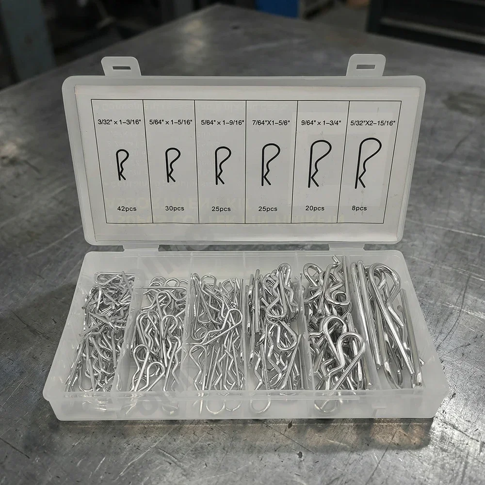150PCS Cotter Pins, R Clip Key Fastener Wave Latch Bolt Locking Pin for Automotive Machinery Lawn Mowers and DIY Projects