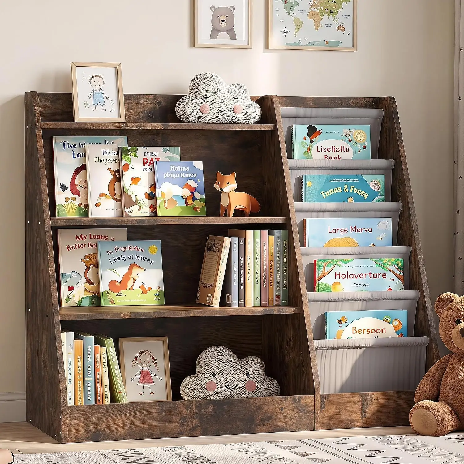 Kids Bedroom Bookshelf 4-Tier Toddler Bookcase Storage Organizer, Customized