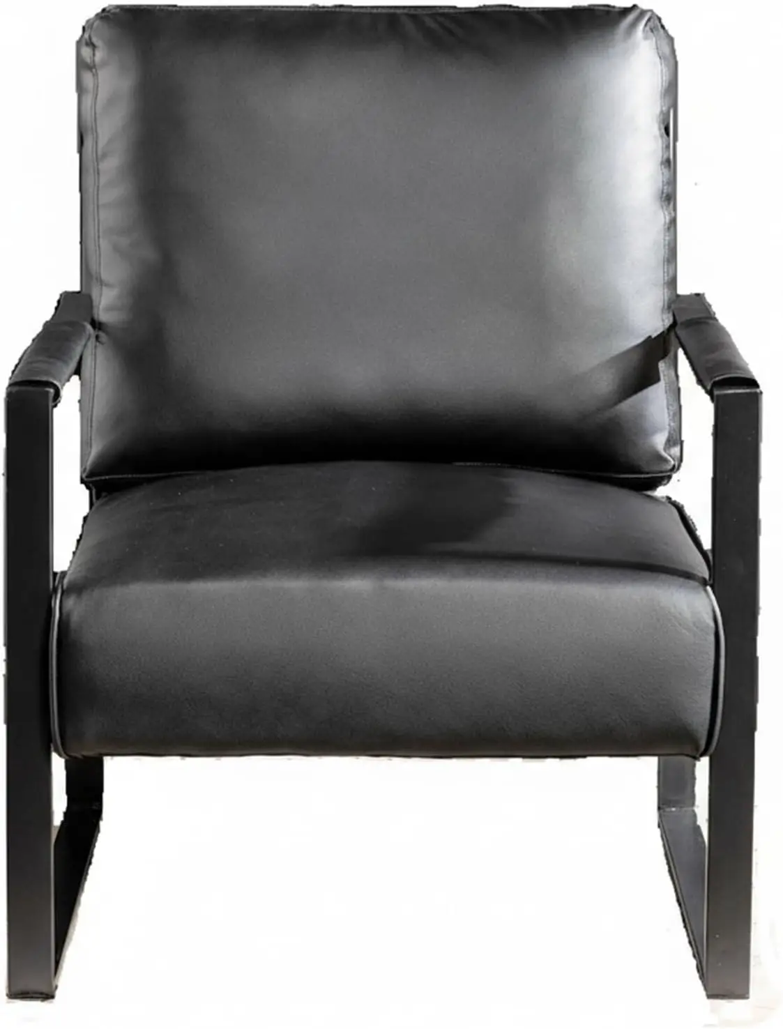 tn-Mid-century Modern Accent Chair, square Metal Frame, Black PU & Speckled Microfiber, for Living Room, Bedroom, Home Office-