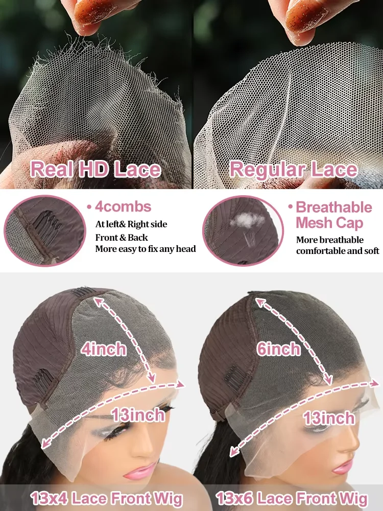 250% Density Brazilian Raw 30 32 inch 13x6 HD Lace Front Human Hair Wigs Bone Straight 13x4 Frontal Wigs Glueless Closure Wigs image 6
