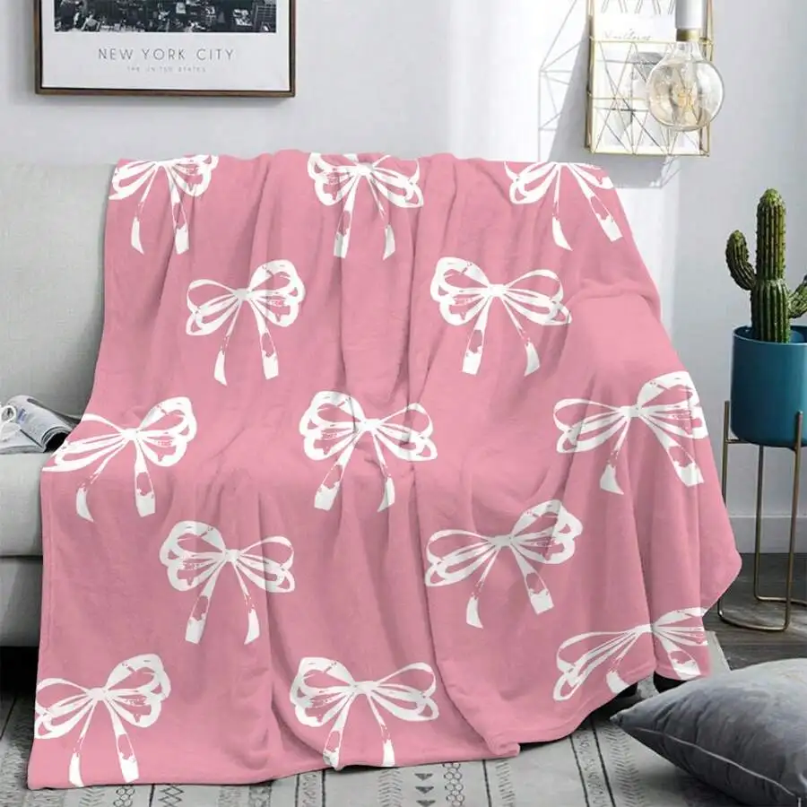 Ultimate Soft Pink Ribbon Pattern Throw Blanket Cozy Plush Sofa Bed Decoration Fleece Wrap Gift for Girls Home Decor