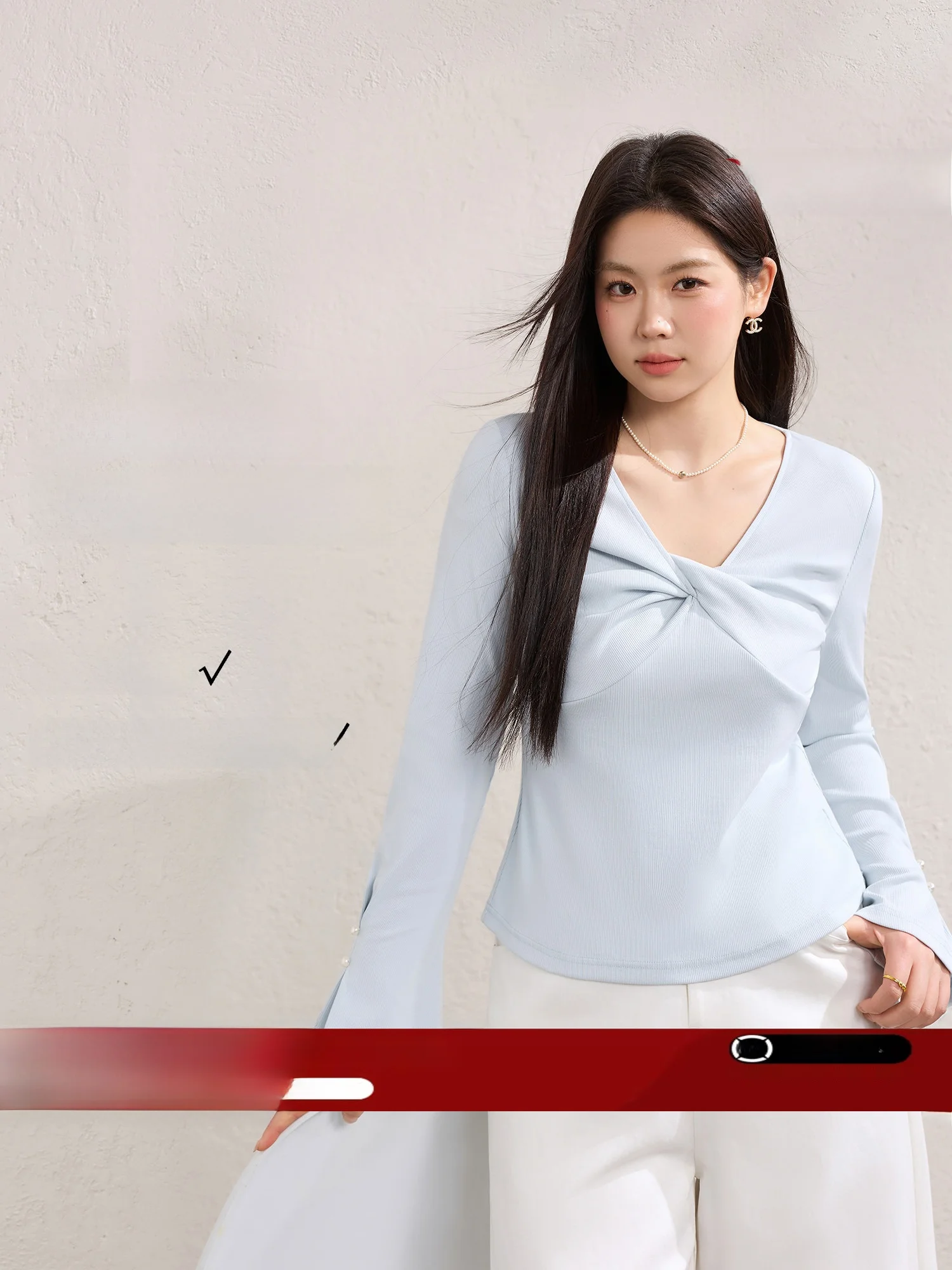 

Ele Large Size Women's T-irt with Bell Sves And Knot Design Long Sve Slimming Top Cotton Gentle Sle Spring New