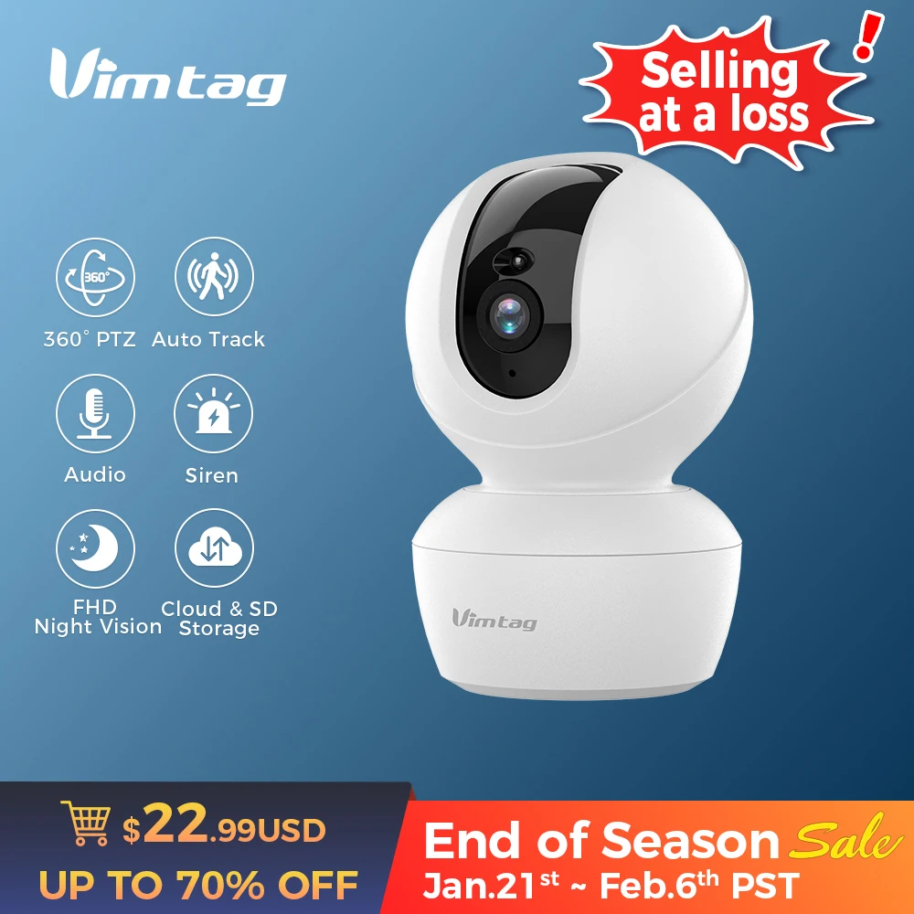 VIMTAG 3.5K WIFI Camera Indoor Security Cam 360 PTZ Auto Track IR Night Vision AI Detection Baby Monitor Surveillance Camera IP