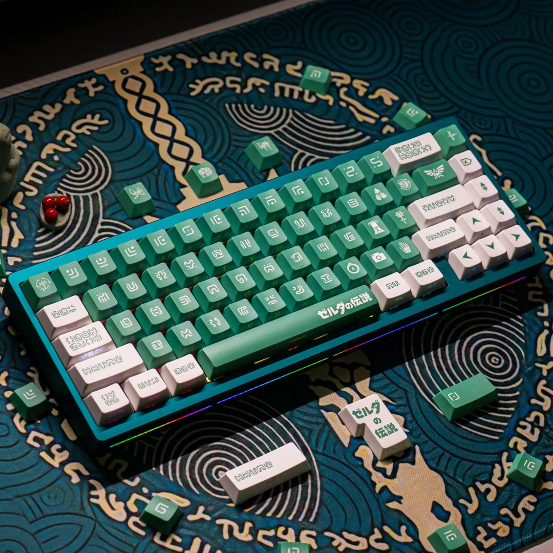Green White Side-Printed PBT Keycaps Cherry Profile Dye-Sublimation Custom Keycap Set for MX Mechanical Keyboards