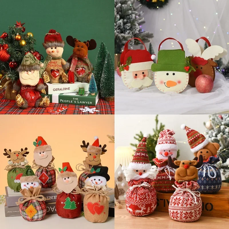 Christmas Creative English Apple Bag Cartoon Old Man Snowman Children Gift Candy Bag Flannel Red Tote