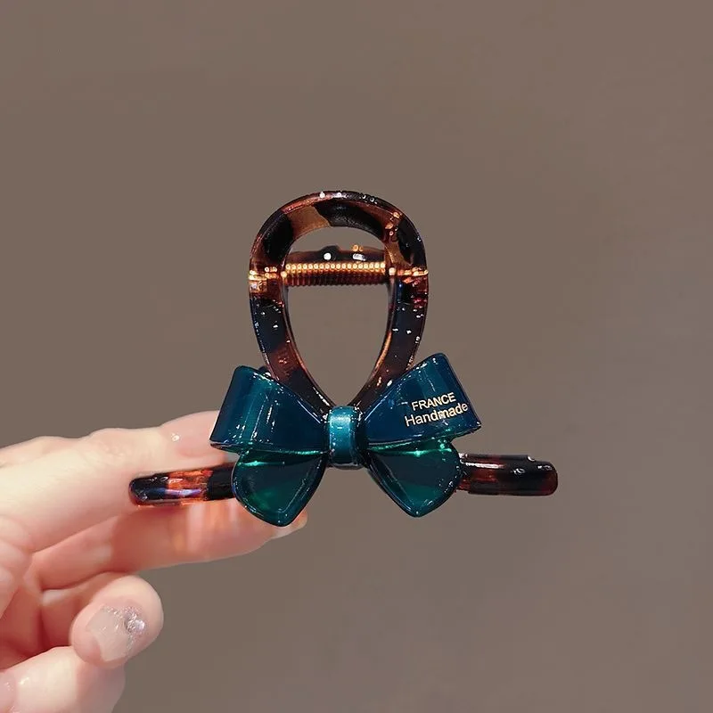 1Pc Korean Niche Design Contrast Color Bow Shark Clip, Hot Stamping Letters Medium Hair Clip for Half Up Hairstyle