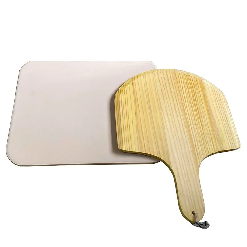 【ELEVATE LIFE】Wooden Pizza Board Round with Hand Pizza Baking Tray Pizza Stone Cutting Board Platter Pizza Cake Standard Paragra