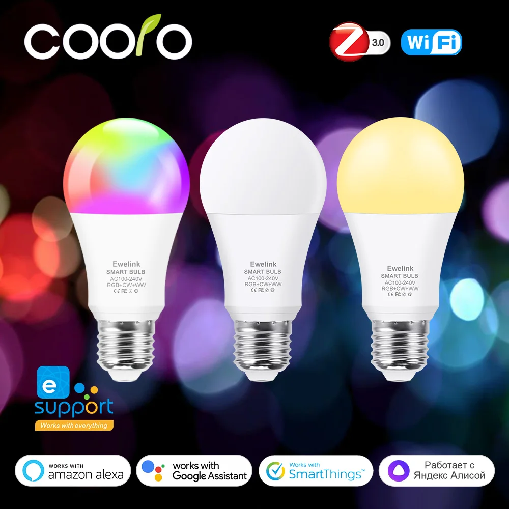 Ewelink E26 E27 Zigbee LED Bulbs Wifi Smart LED Lamp RGB+CW+WW 15W 18W LED Light Bulb Works With Alexa Google Smartthings Yandex