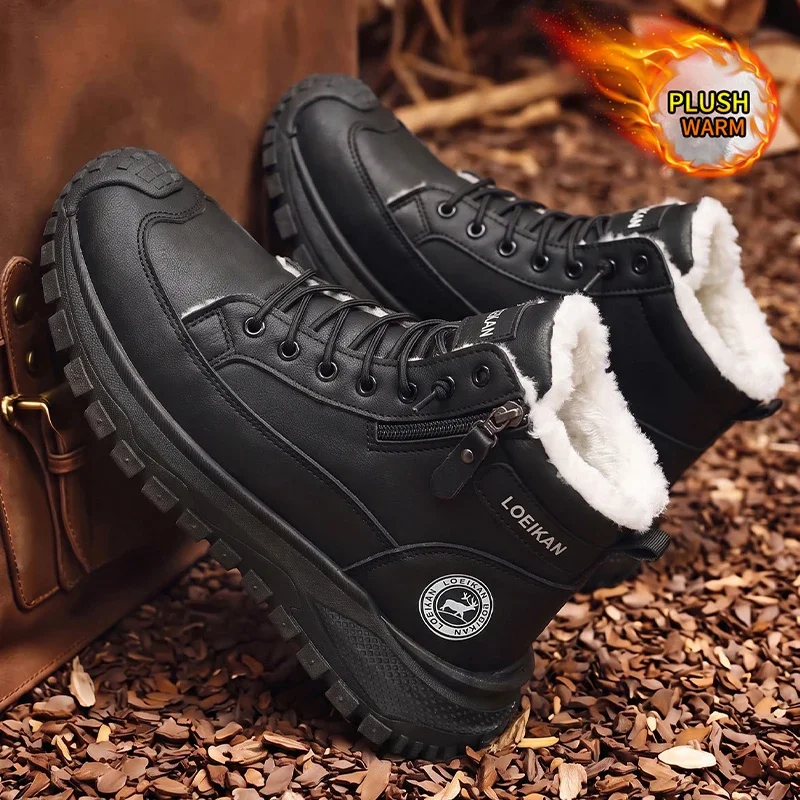 Herren-Winterstiefel mit warmem, flauschigem Innenfutter, hoher Schaftweite, strapazierfähiger Sohle und Schnürung, ideal zum Wandern und für Outdoor-Aktivitäten im Winter. – Detail 4
