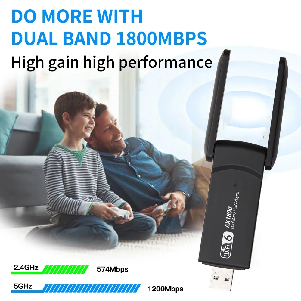 WiFi6 USB WiFi Adapter 1800Mbps Dual Band AX1800 2.4G/5GHz Network Card USB3.0 Wifi Dongle Receiver MU-MIMO For PC Laptop Window