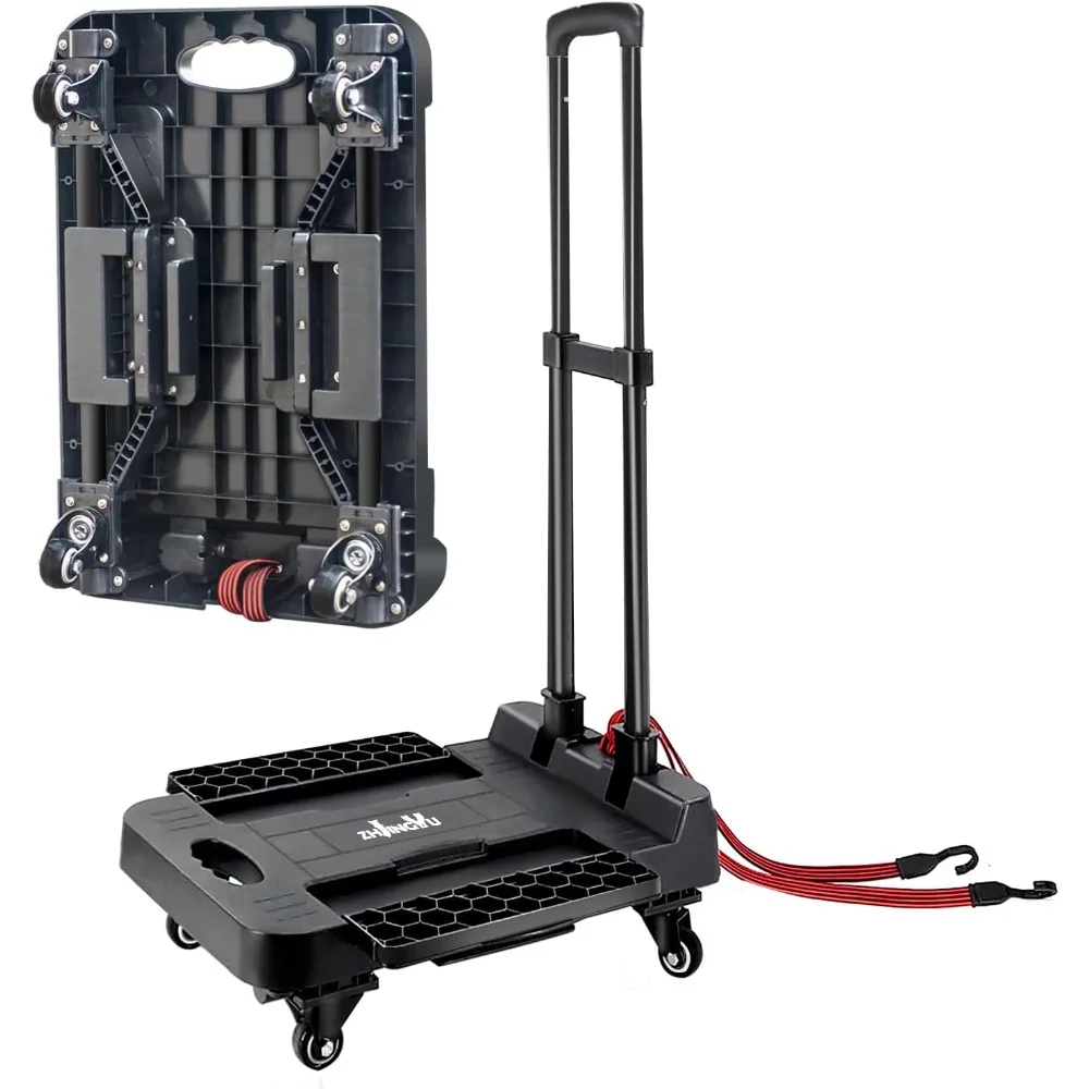 عربة محمولة قابلة للطي شديدة التحمل بسعة أمتعة 220 رطلًا وعجلات قابلة للطي ومقبض قابل للتمديد