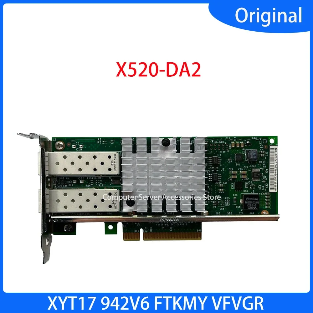 Original XYT17 942V6 FTKMY VFVGR X520-DA2  10 Gigabit Adapter PCIe Card Ethernet Network Card for Server 2 Port Low Profile