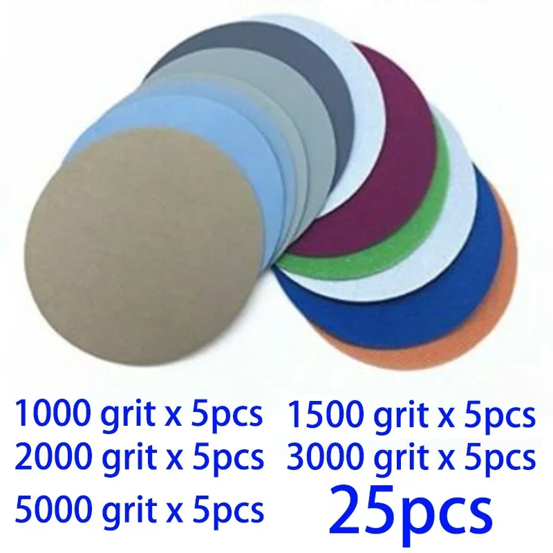25pc 3inch Disc Sandpaper 75mm Sandpaper Hook&Loop Sanding Water/Dry Sand Paper Flocking Back Velvet Sandpaper 1000-5000 Grit