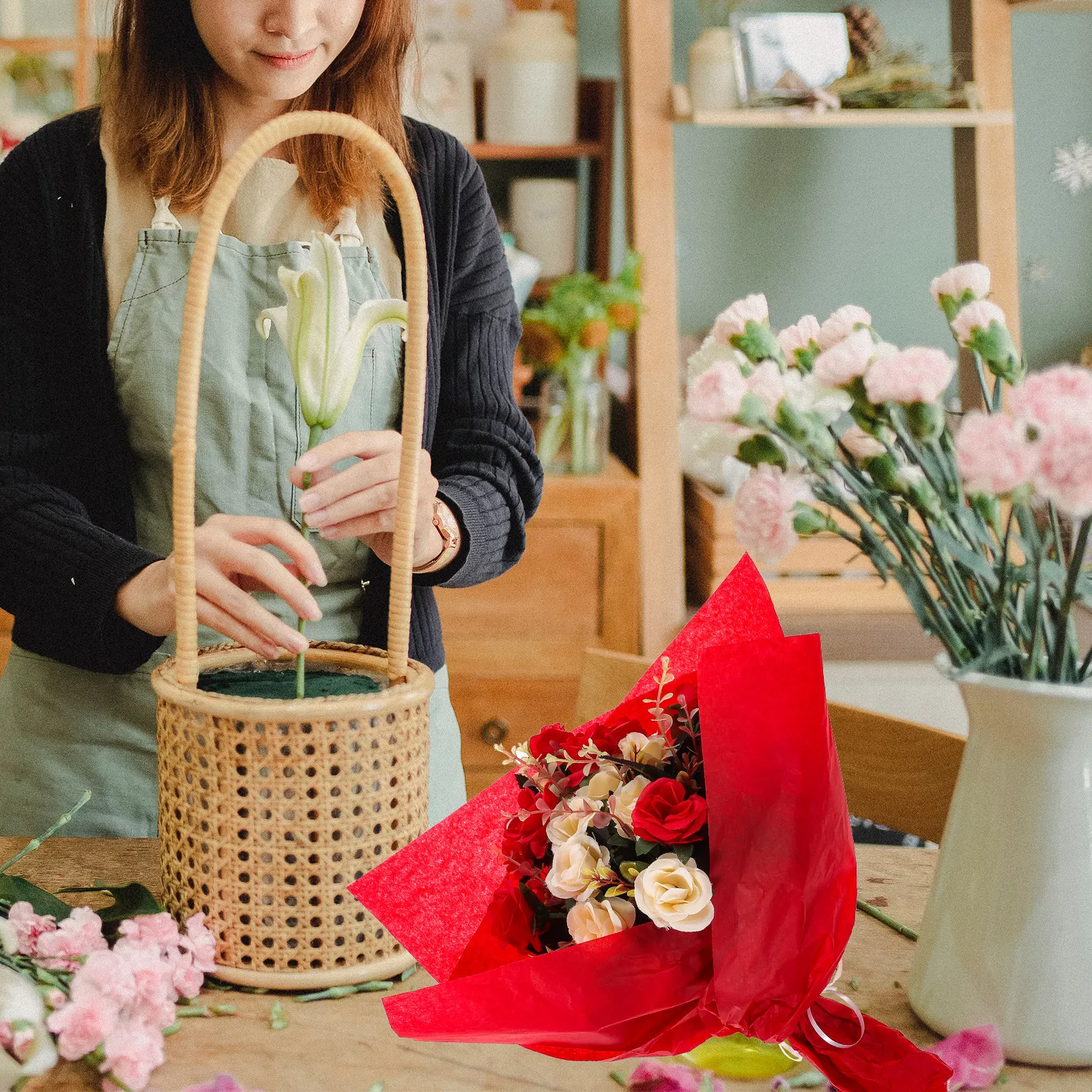 

120 листов подарочной упаковки в грушевом стиле с цветочным узором для букетов, рукоделия, скрапбукинга и организации офиса