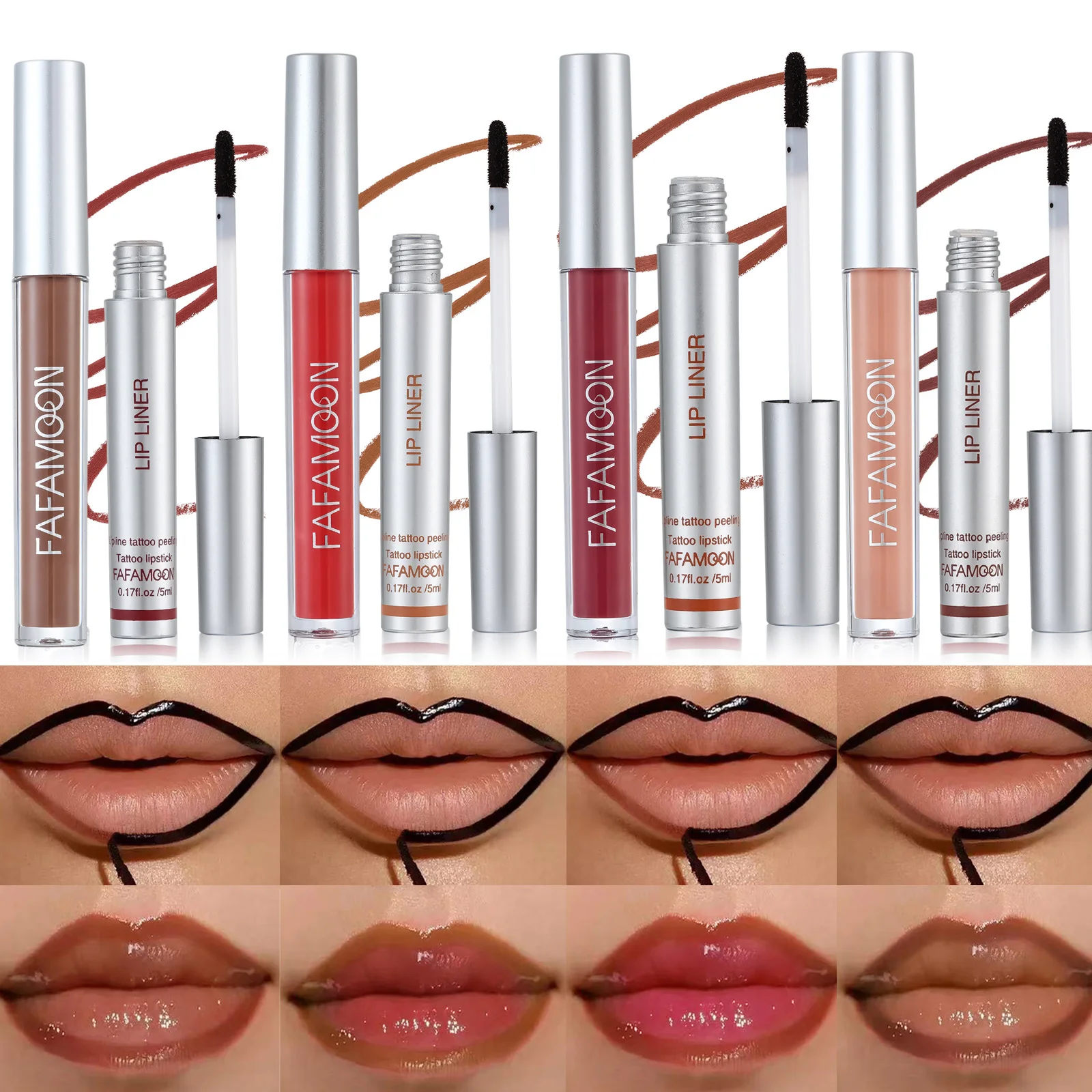 Abziehbarer Lipliner & Lipgloss-Set, langanhaltend, glänzend, leicht, feuchtigkeitsspendend und hydratisierend.