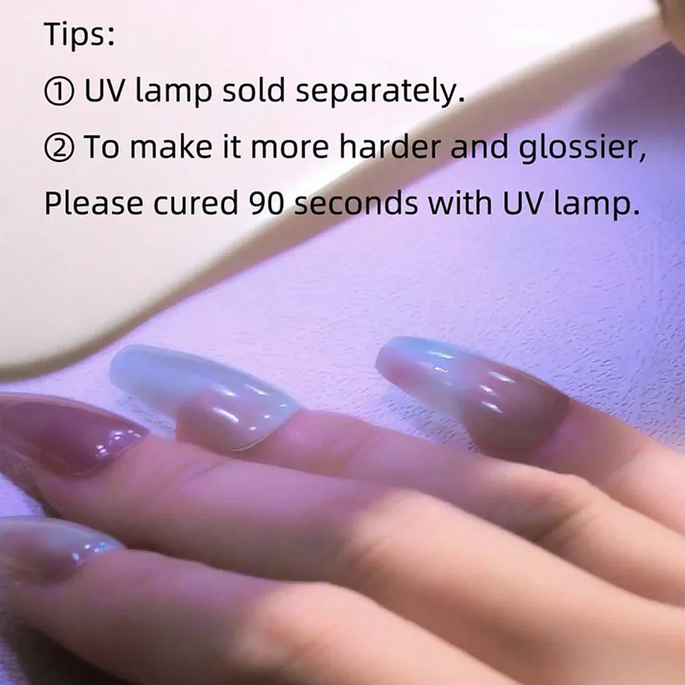 Pegatinas de uñas de Gel semicurado, brillo brillante francés, lámpara LED UV, necesita decoración de manicura, 16 puntas