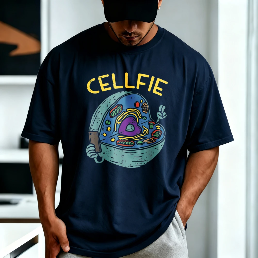Funny Science Biology Teacher DNA Helix Ribosomes CellFie Graphic Printed T-Shirt Crew Neck Short Sleeve Man Women Tshirt