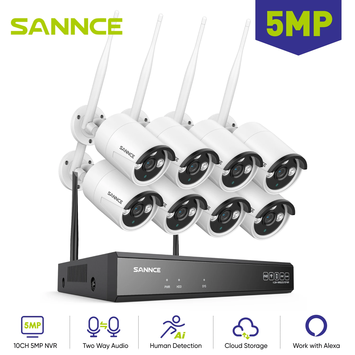 SANNCE 5MP Wifi Surveillance Camera System Smart IR Night Vision Two Way Voice Motion Detection Wifi Security Protectio Camera