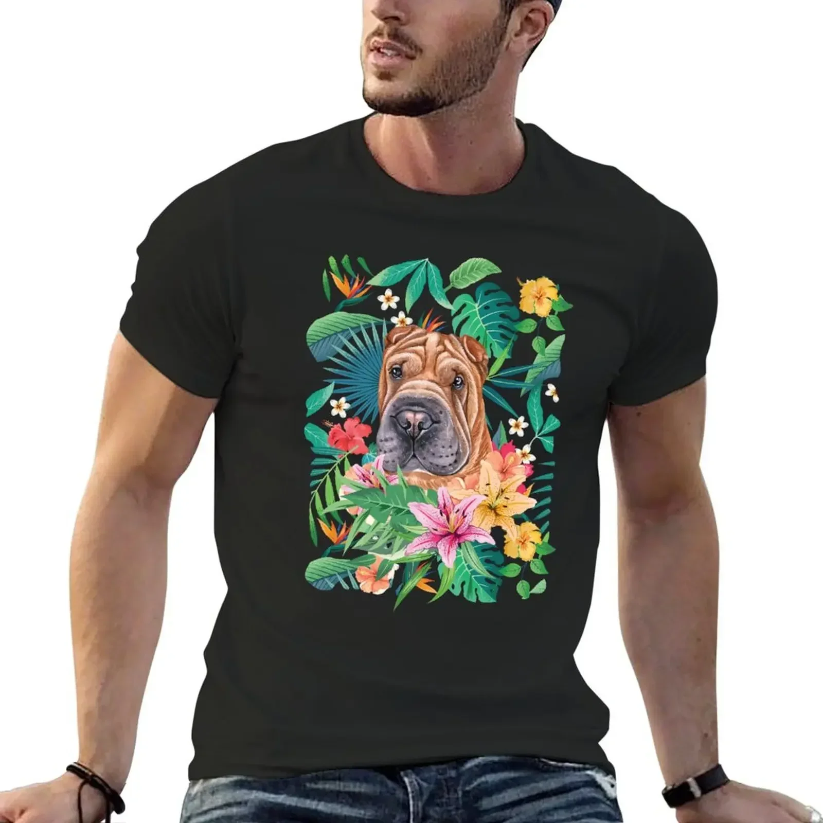 Tropical Red Shar Pei 2 T-Shirt cute tops plain mens graphic t-shirts anime