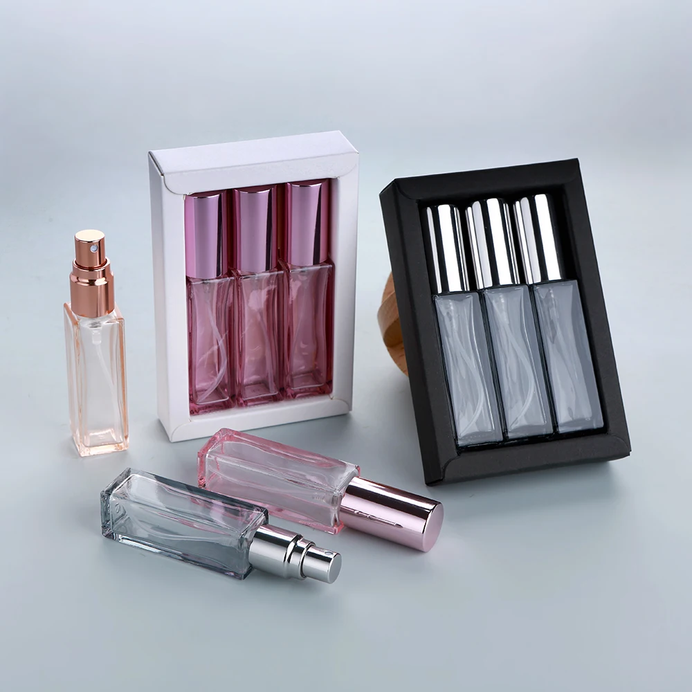 1박스에 3개 10ml 향수병 컬러풀 두꺼운 유리 향수병 향수 분무기 정교한 포장 상자 선물