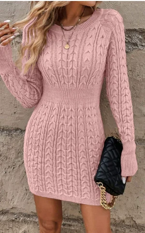 เดรสไหมพรมแขนยาวทรงเข้ารูปเอวสูงแฟชั่นใหม่ปี 2025 สำหรับผู้หญิง สีพื้นเรียบหรู คอทรงกลม สไตล์มินิเดรส สำหรับฤดูใบไม้ร่วง