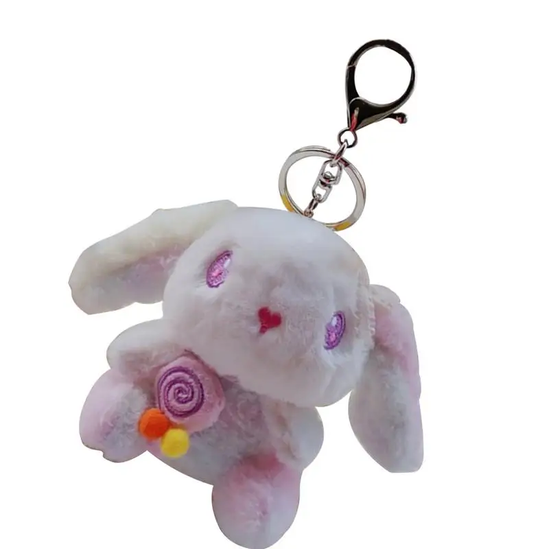 Plush Bunny Keychain Gradient Color Plush Toy Keychain Stuffed Animals Keyring Portable Lightweight Purse Backpack Charm Handbag