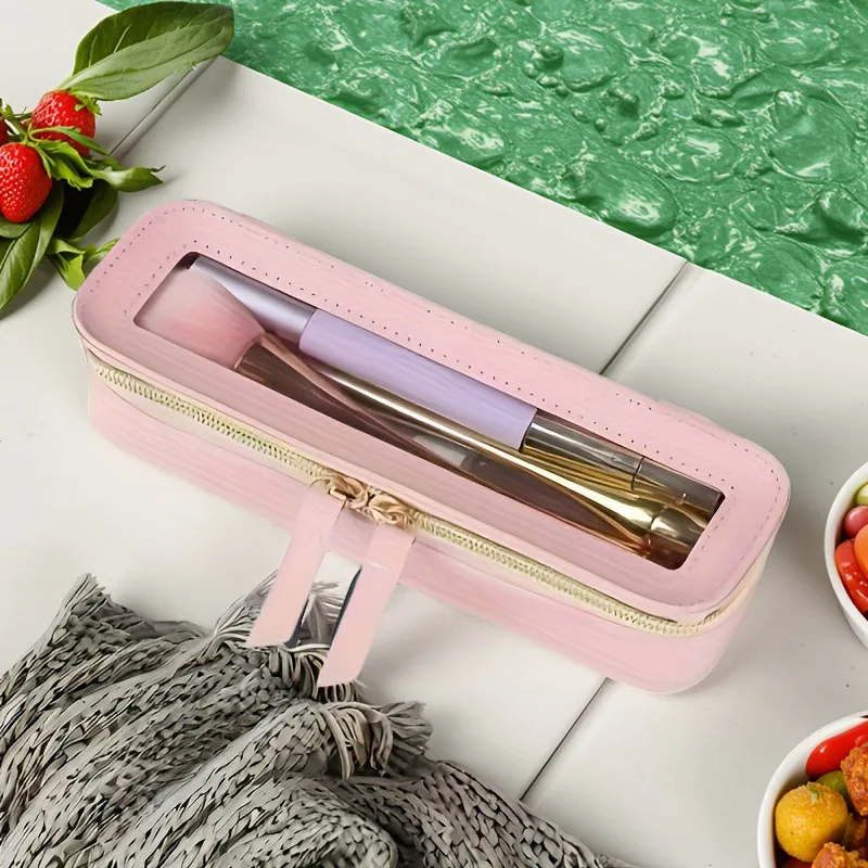 PU Leather Transparent Makeup Brush Makeup Bag Portable Storage Bag Daily Necessities Storage Accessory