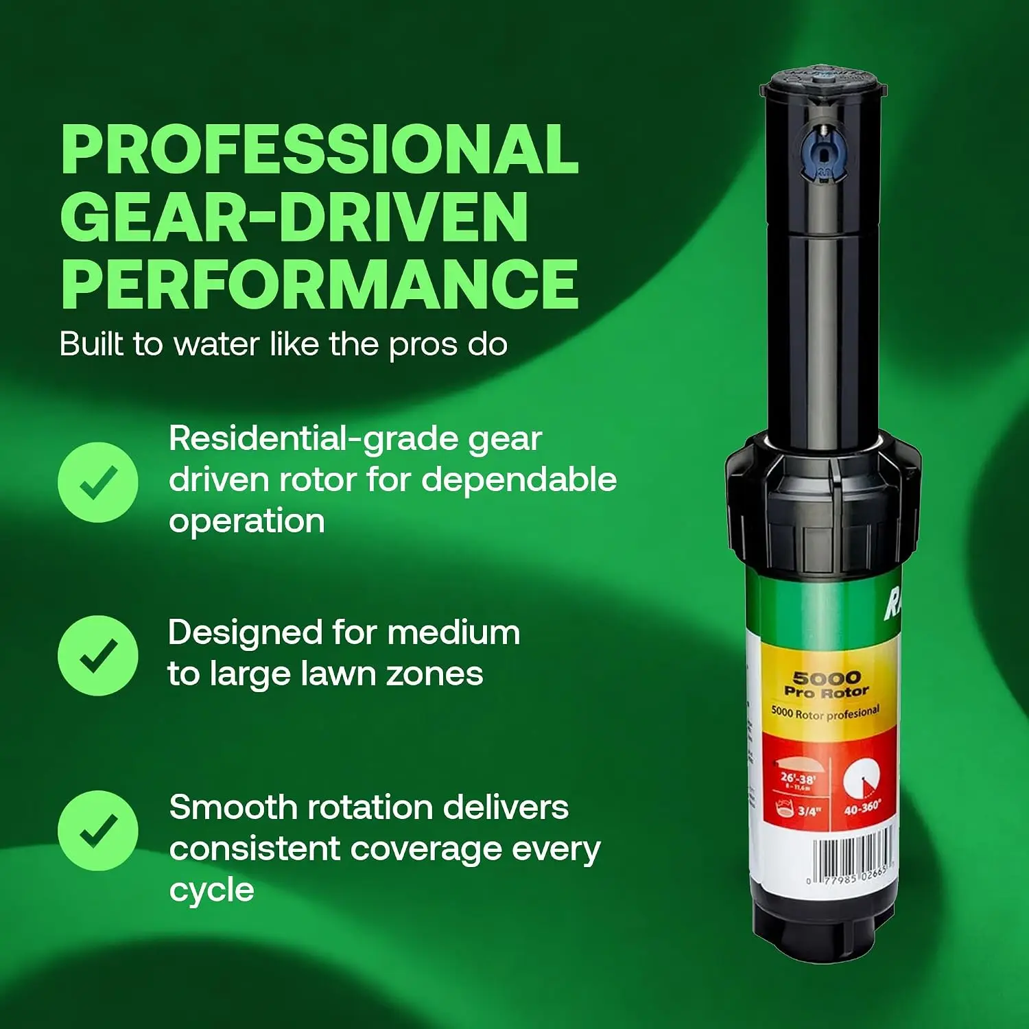 4 Pack Rotor Sprinkler Heads with Nozzle Tree & Adjustment Tool, Adjustable 40-360° Arc, 25-50 ft Radius, 3/4 inch Inlet