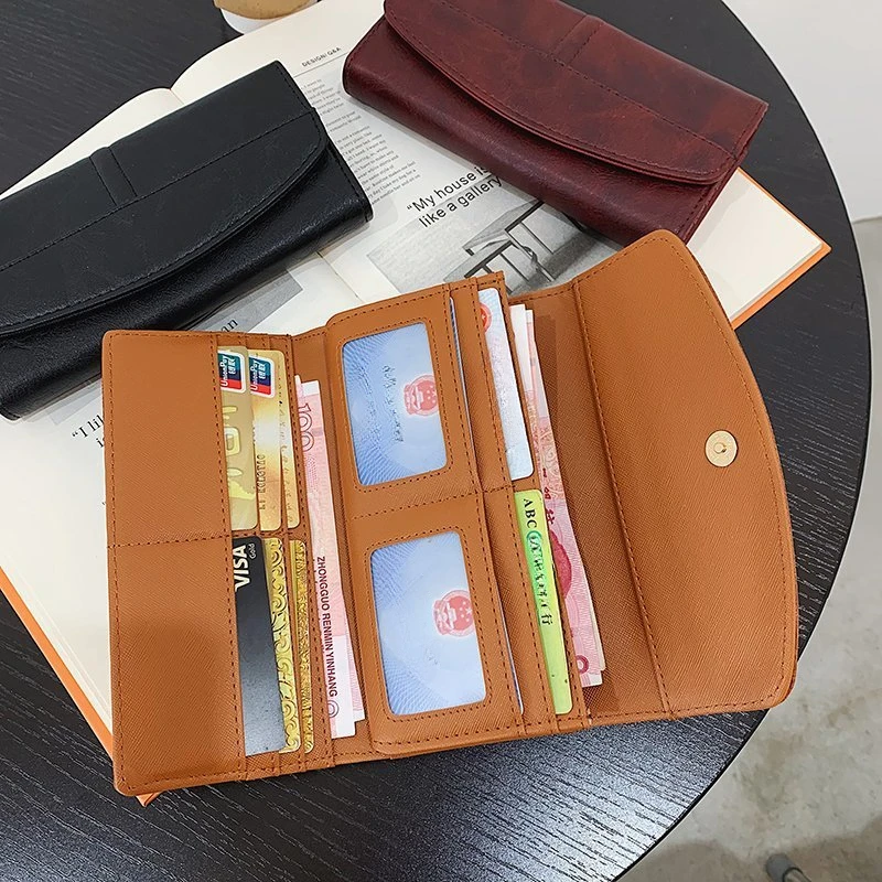 Fashionable Women's Wallet with Multiple Card Slots and Large Capacity European and American Retro Solid Colors Wallet for Women