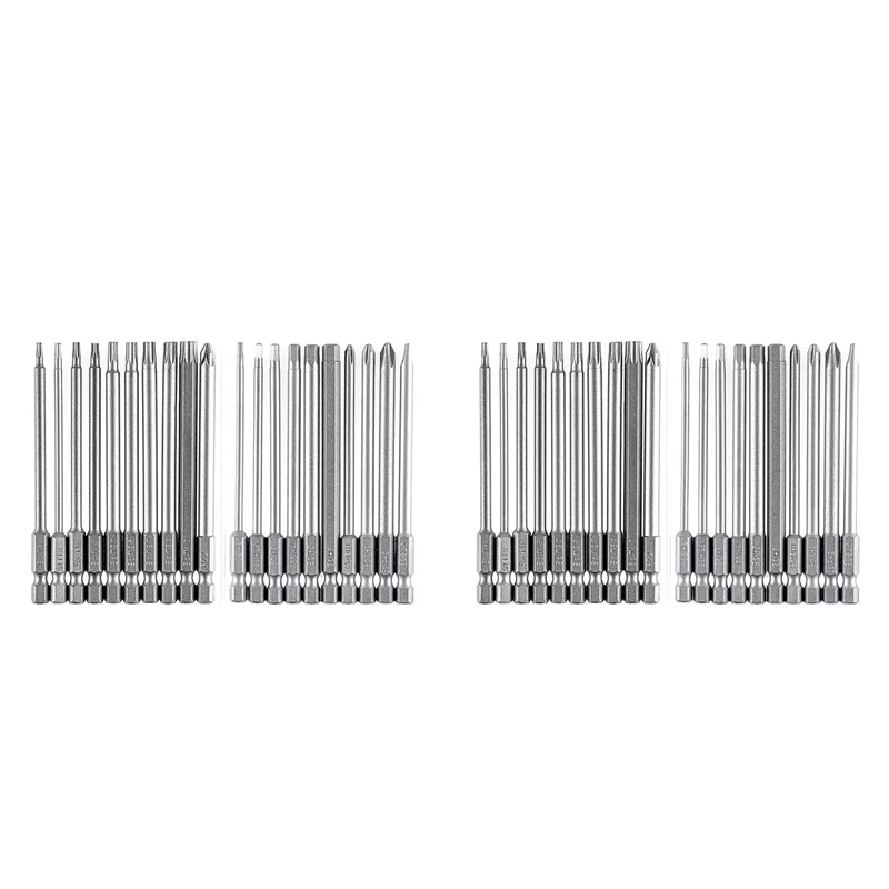 

【Hot-Selling!】Bit Set Long, Magnetic Bit Set 40 Pcs 100Mm, Torx Bit T8-T40, Hex Bit H2-H6, PH1 PH2, PZ2, Slotted Bit, 1/4Inch He