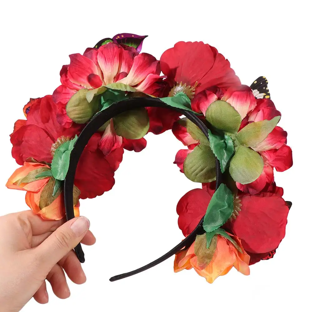 

Trendy Bohemian Flower Hairband Faux Floral Butterfly Headdress Floral Crown Hair Hoop Wedding Party Headpiece
