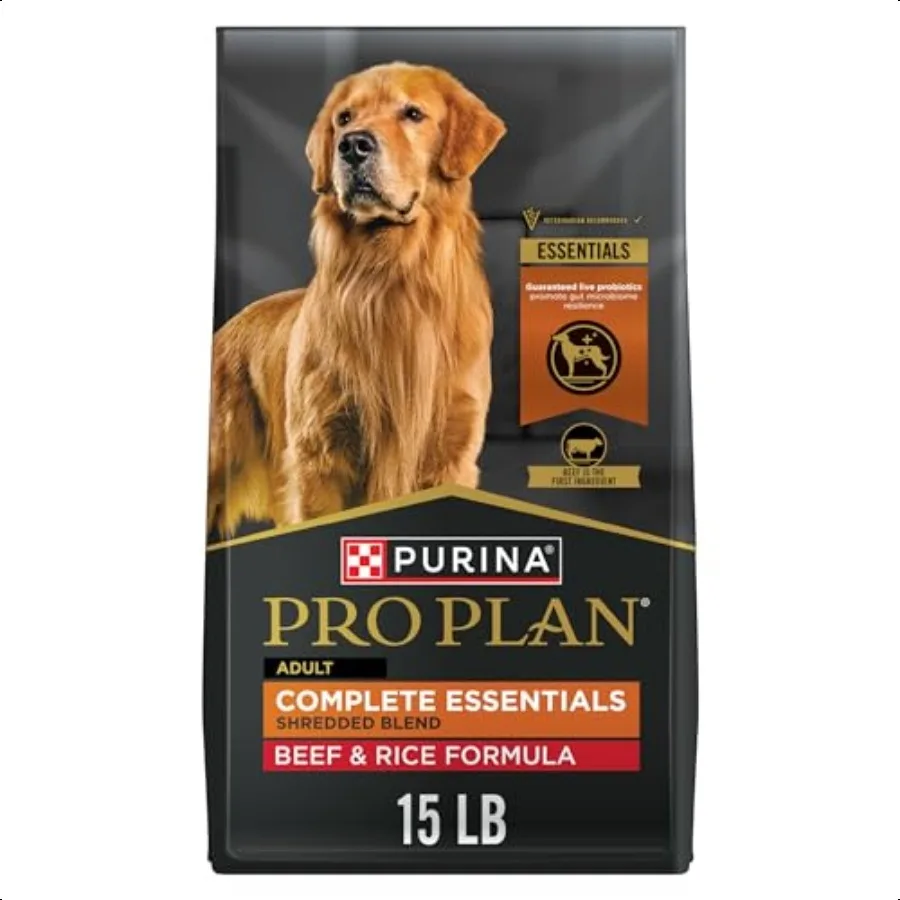 Entrada completa Mezcla triturada Comida para perros de ternera y arroz Fórmula seca con probióticos para perros 15 lb. Bolsa