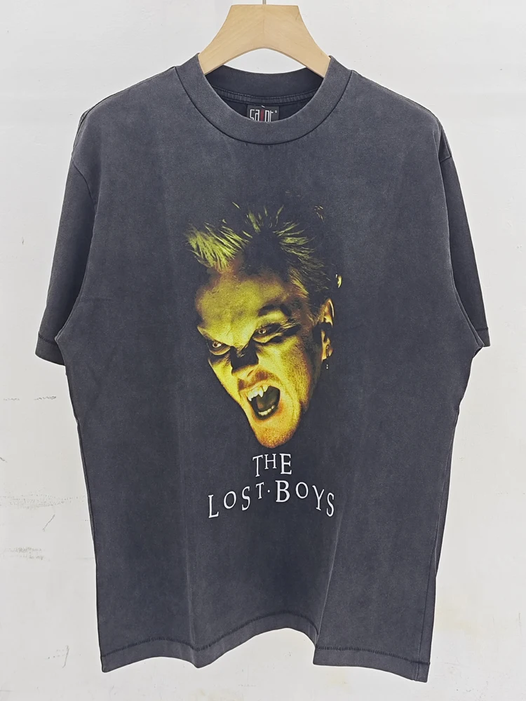 

Waed Vintage American High Street ort Sve T-irt Men's Heavyweight Youth Trend Cotton Wool Fabric Breathable Summer