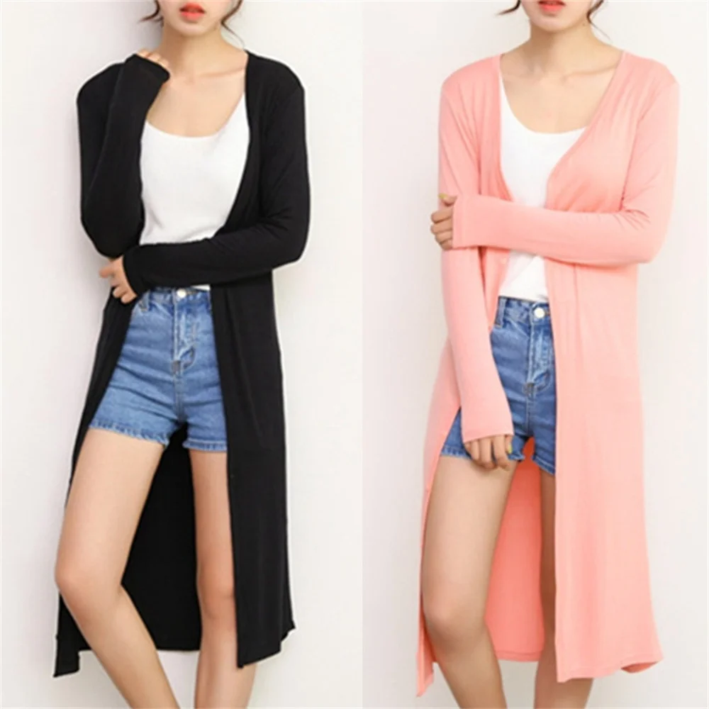 Summer Autumn 12 Colors Women Modal Long Cardigan Female Cotton Sweater Cardigans Long Sleeve Women Casual Coat Ladies Outerwear