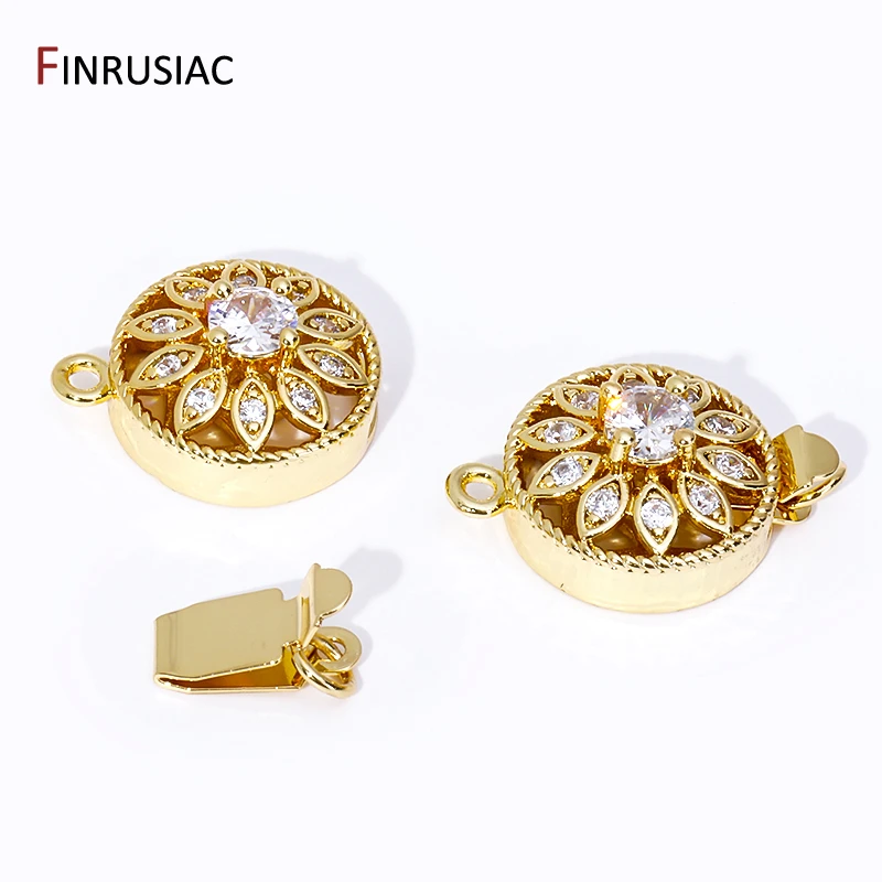 Trendy 18K Gold Plated Inlaid Zircon Hollow Flower Insert Clasps Pearl Clasp Connector For DIY Bracelet Necklace Making Findings