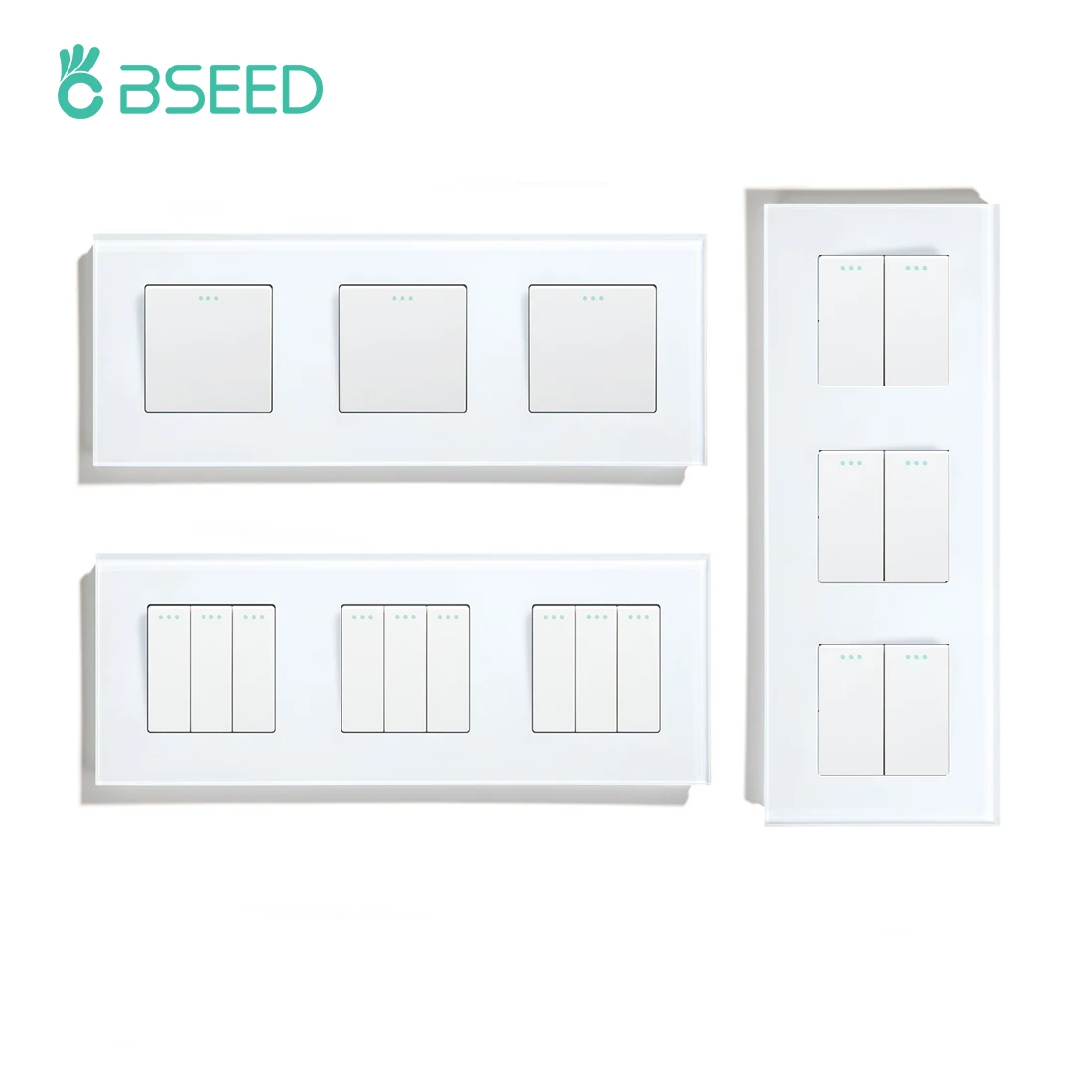 Bseed EU Standard 1/2/3Gang 1Way Mechanical Button Switch Double Switch On Off Light Power Switches Crystal Glass Panel